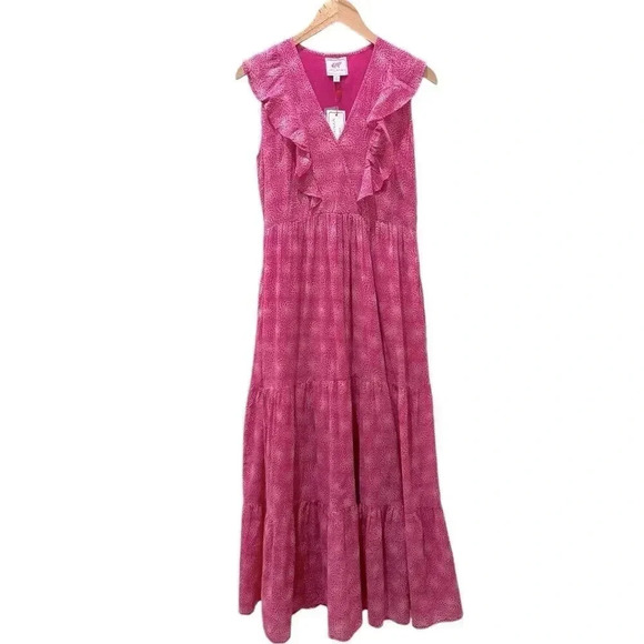 Banjanan Orion Maxi Dress Petal Power Fuchsia Floral Cotton Voile Bohemi… - Picture 2 of 16